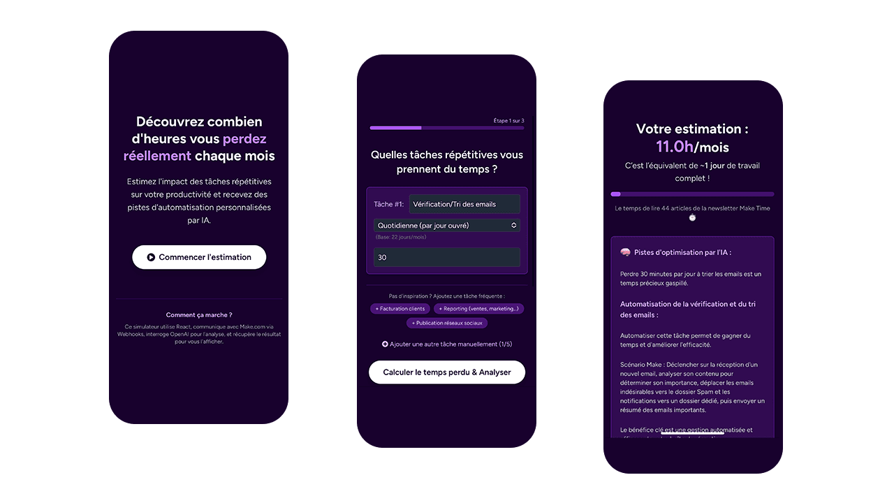 Aperçu des étapes du simulateur Make Time