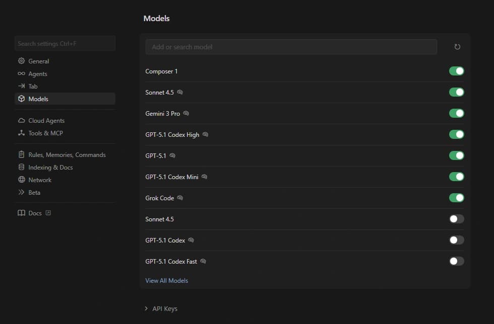 Sélection des modèles IA dans Cursor Modèles IA dans Cursor