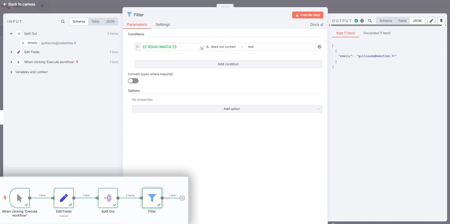 Le nœud Filter sur n8n Le nœud Filter sur n8n