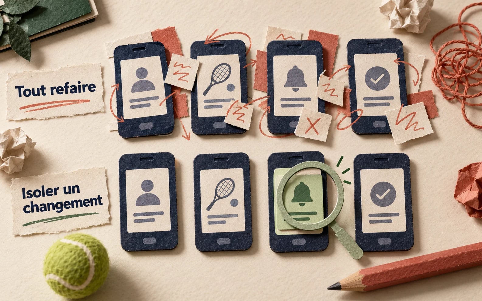 Deux parcours en papier : tous les écrans sont annotés dans le premier ; seule la demande de notifications est isolée dans le second.