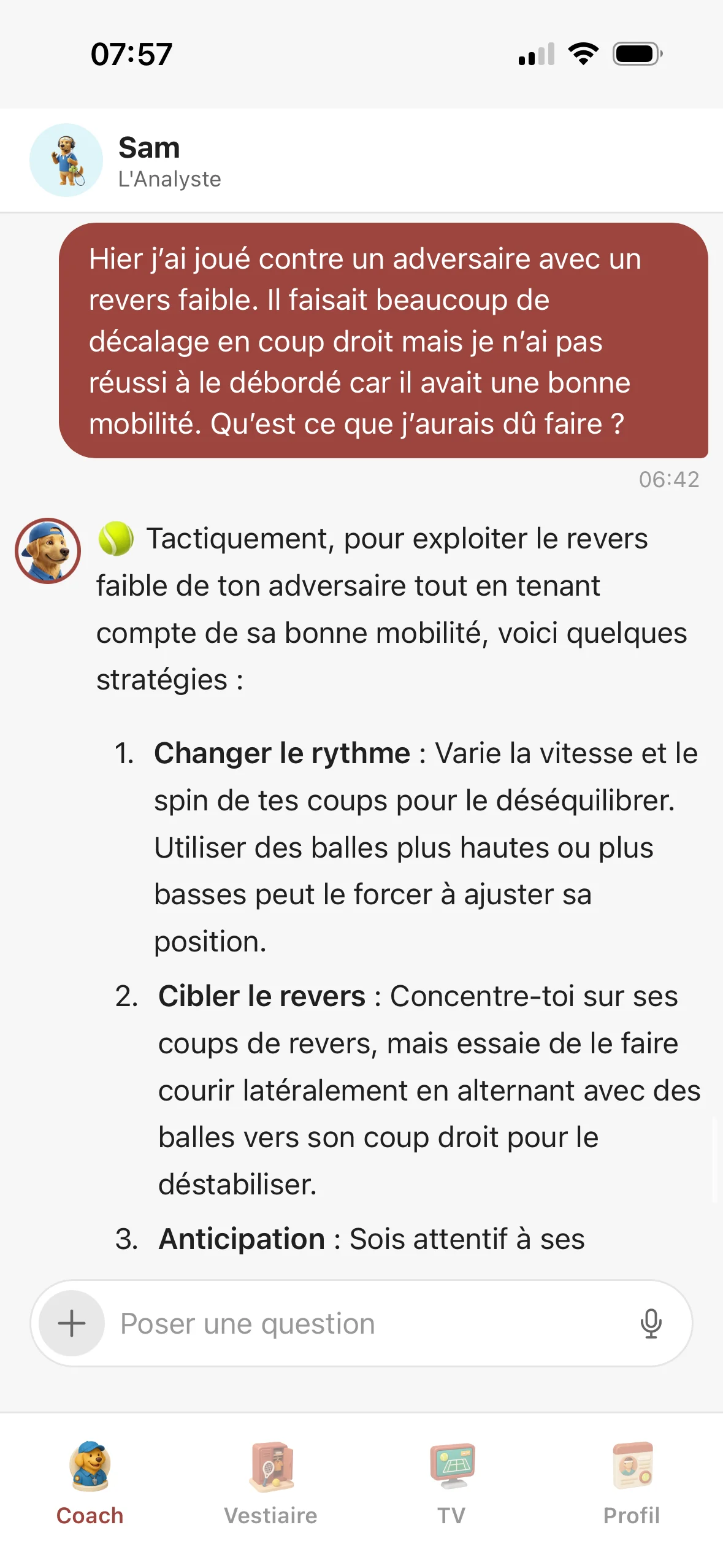 Sam Tennis V1 - Interface de chat