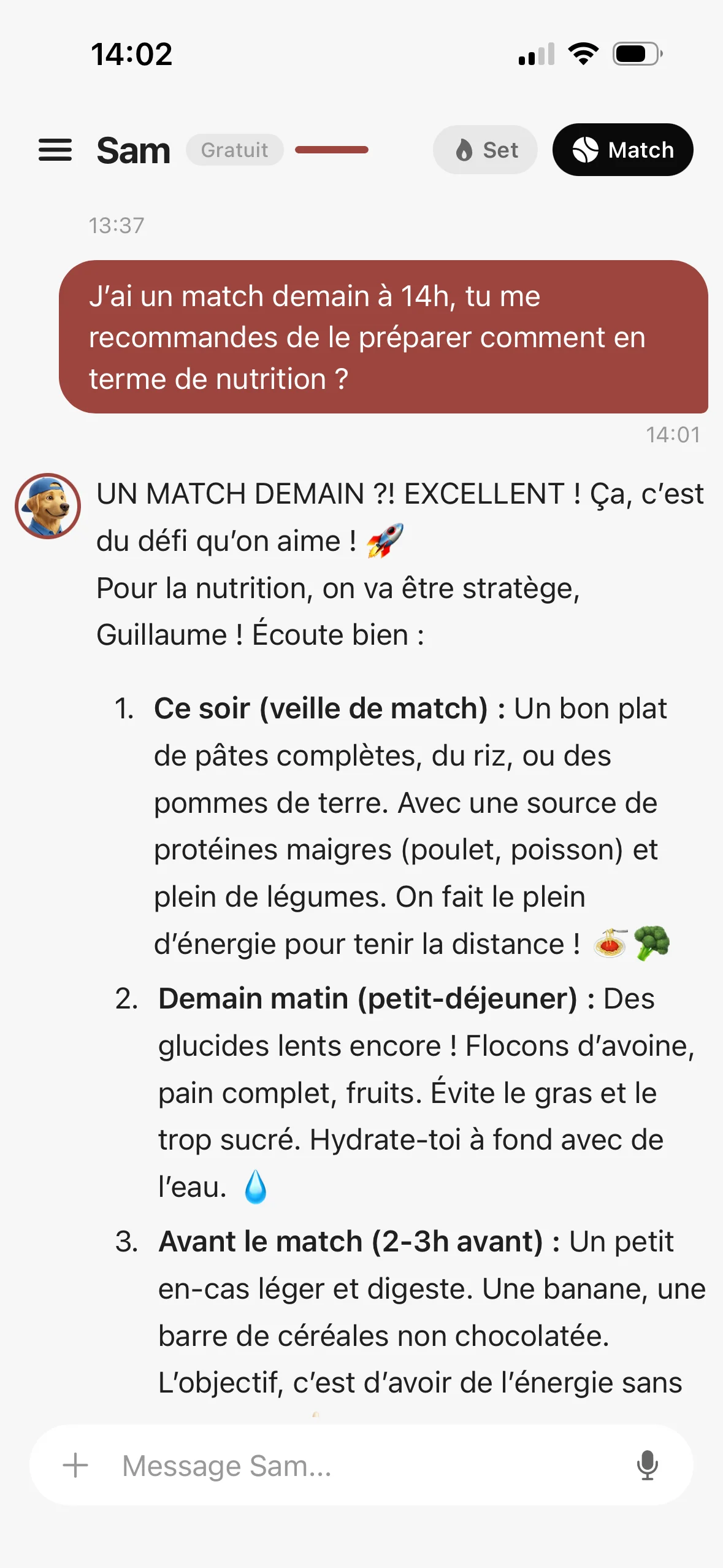 Sam Tennis V2 - Interface de chat