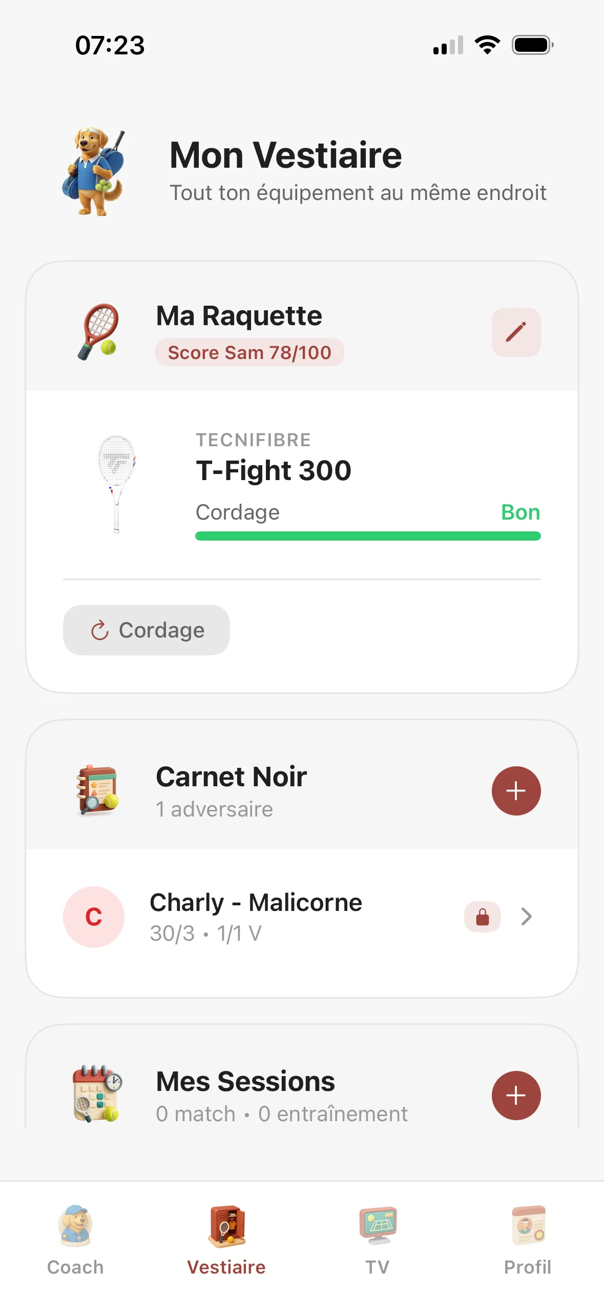 Sam Tennis V1 - Vestiaire et cordage