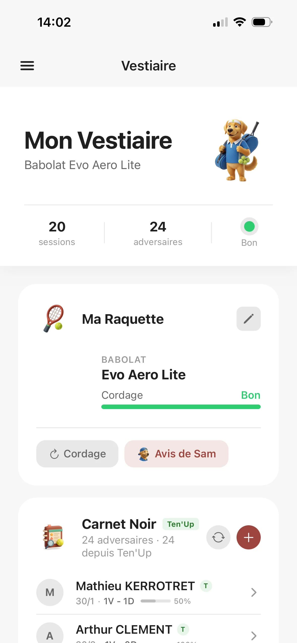 Sam Tennis V2 - Vestiaire et cordage