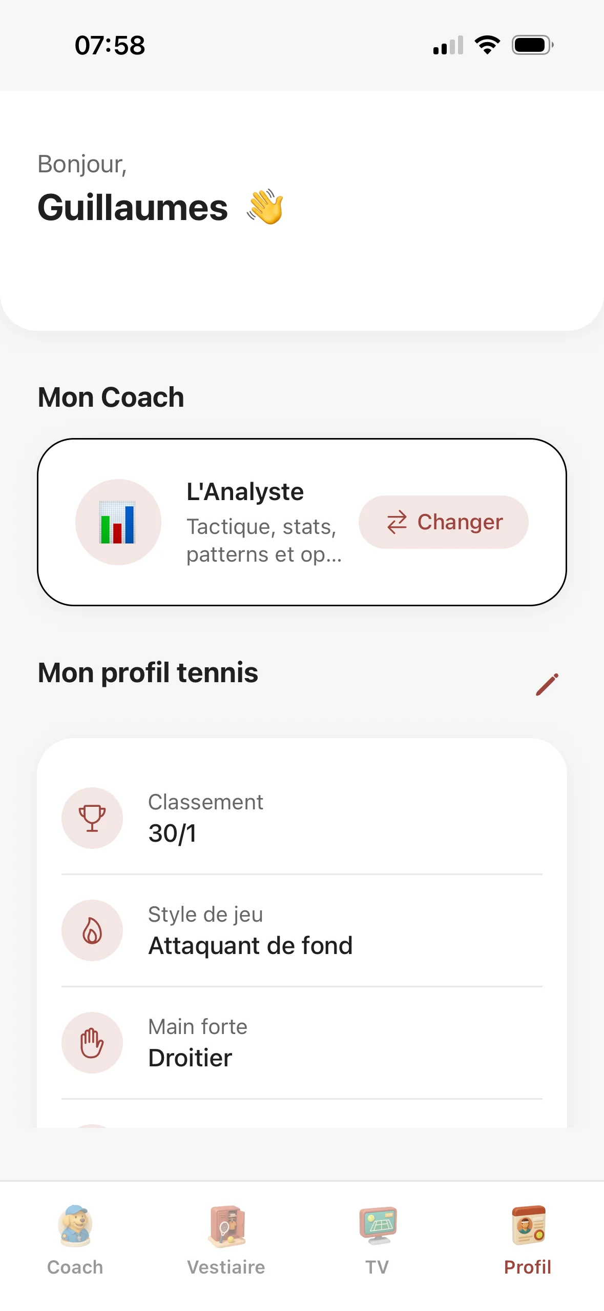 Sam Tennis V1 - Profil