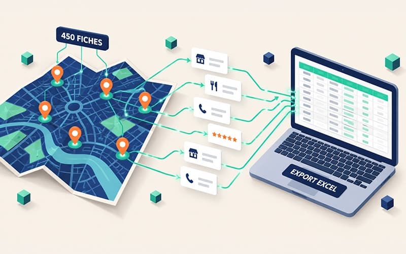 Image de couverture pour Scraper Google Maps sans coder : le tuto complet 2026 (Excel, emails, avis)