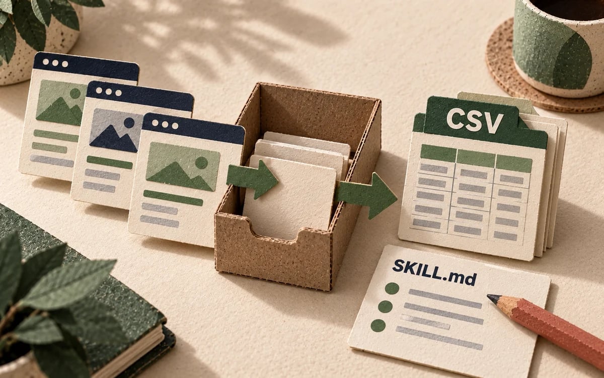 Des pages web passent par un outil de collecte pour produire un fichier CSV.
