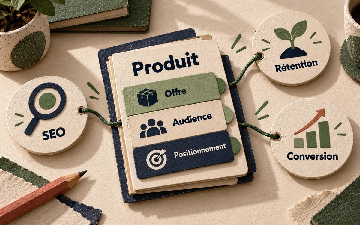 Le dossier produit relie l’offre, l’audience et le positionnement aux tâches marketing.